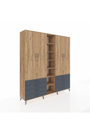 Hyperion Dolap 10 Raflı 8 Çekmeceli 2 Askılı 220x44x243 Çam-Çam/Antrasit