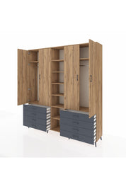 Hyperion Dolap 10 Raflı 8 Çekmeceli 2 Askılı 220x44x243 Çam-Çam/Antrasit