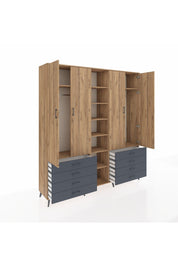 Hyperion Dolap 10 Raflı 8 Çekmeceli 2 Askılı 220x44x243 Çam-Çam/Antrasit