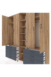 Hyperion Dolap 10 Raflı 8 Çekmeceli 2 Askılı 220x44x243 Çam-Çam/Antrasit