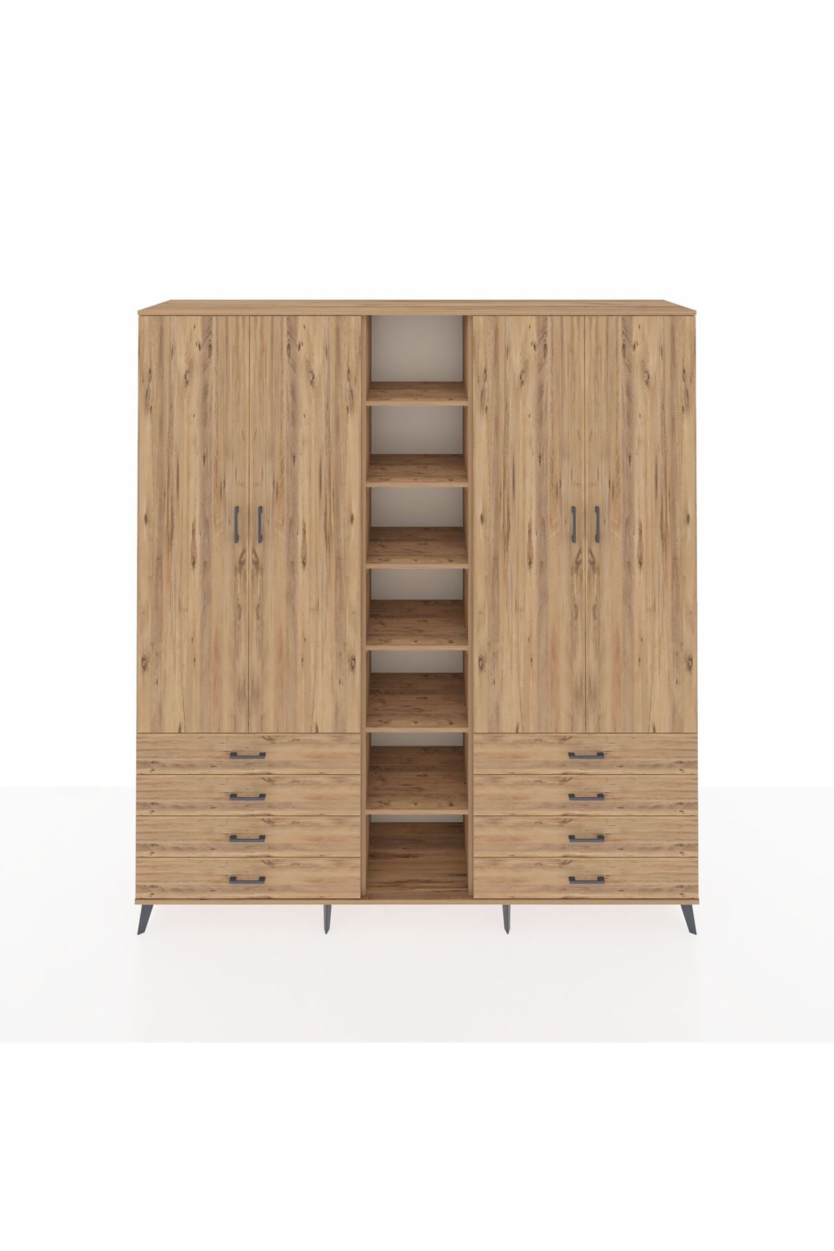 Hyperion Dolap 10 Raflı 8 Çekmeceli 2 Askılı 220x44x243 Çam-Çam/Çam