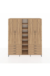 Hyperion Dolap 10 Raflı 8 Çekmeceli 2 Askılı 220x44x243 Çam-Çam/Çam