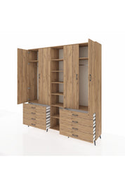 Hyperion Dolap 10 Raflı 8 Çekmeceli 2 Askılı 220x44x243 Çam-Çam/Çam