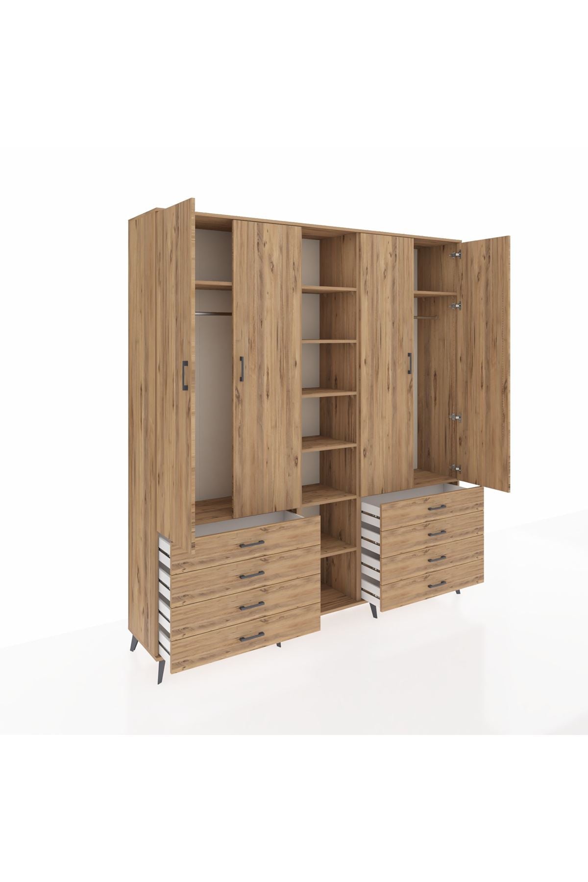 Hyperion Dolap 10 Raflı 8 Çekmeceli 2 Askılı 220x44x243 Çam-Çam/Çam