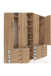 Hyperion Dolap 10 Raflı 8 Çekmeceli 2 Askılı 220x44x243 Çam-Çam/Çam