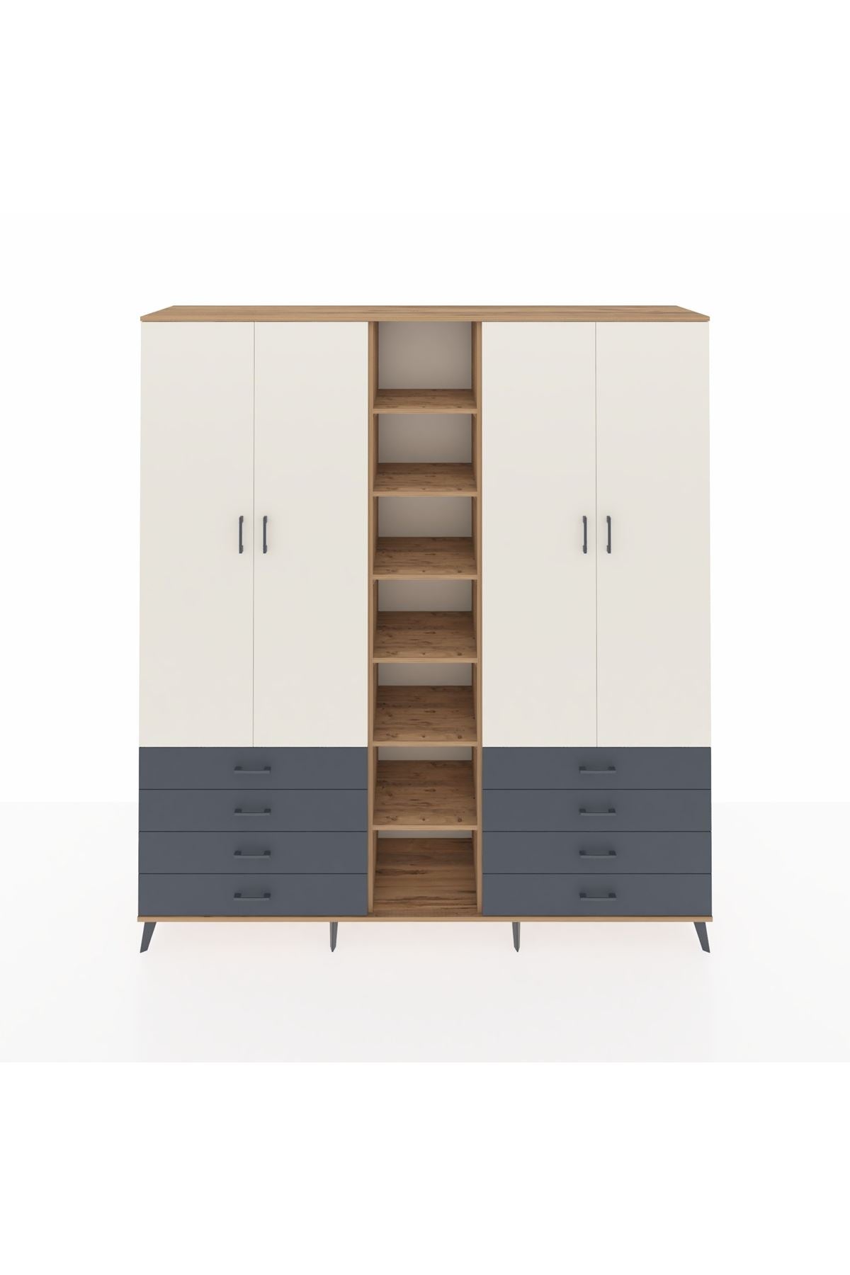 Hyperion Dolap 10 Raflı 8 Çekmeceli 2 Askılı 220x44x243 Çam-Aytaşı/Antrasit