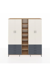 Hyperion Dolap 10 Raflı 8 Çekmeceli 2 Askılı 220x44x243 Çam-Aytaşı/Antrasit