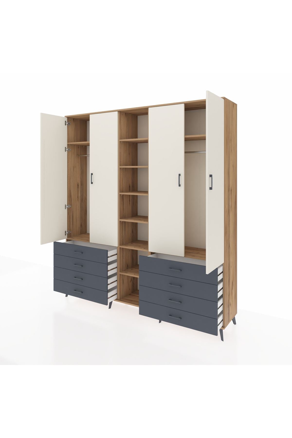 Hyperion Dolap 10 Raflı 8 Çekmeceli 2 Askılı 220x44x243 Çam-Aytaşı/Antrasit