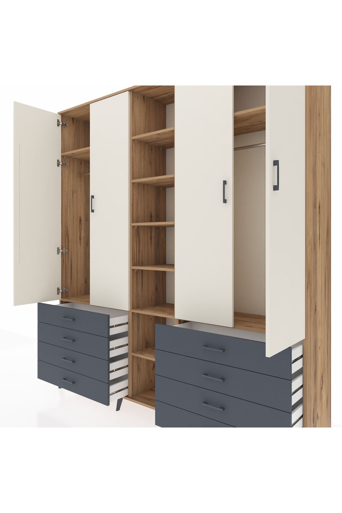 Hyperion Dolap 10 Raflı 8 Çekmeceli 2 Askılı 220x44x243 Çam-Aytaşı/Antrasit