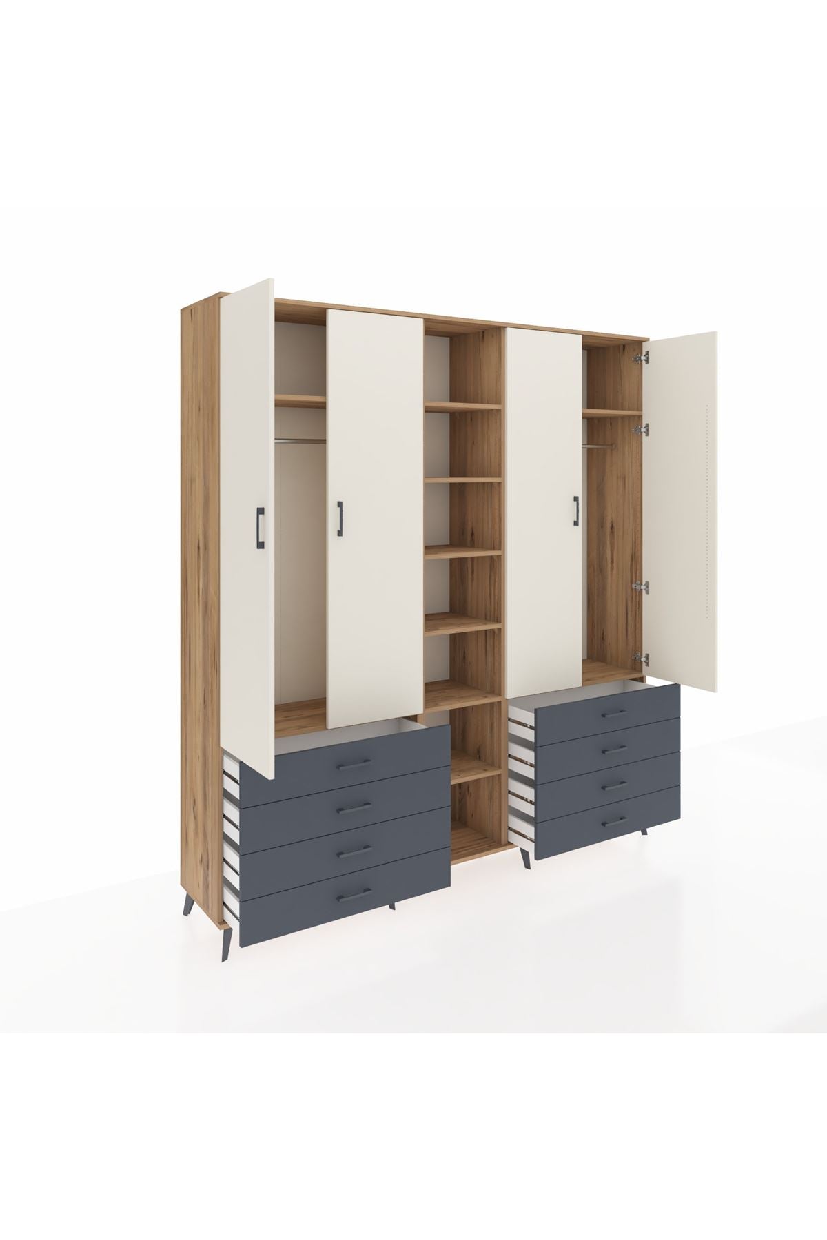 Hyperion Dolap 10 Raflı 8 Çekmeceli 2 Askılı 220x44x243 Çam-Aytaşı/Antrasit