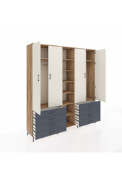 Hyperion Dolap 10 Raflı 8 Çekmeceli 2 Askılı 220x44x243 Çam-Aytaşı/Antrasit