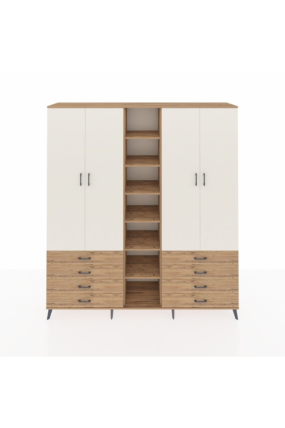 Hyperion Dolap 10 Raflı 8 Çekmeceli 2 Askılı 220x44x243 Çam-Aytaşı/Çam