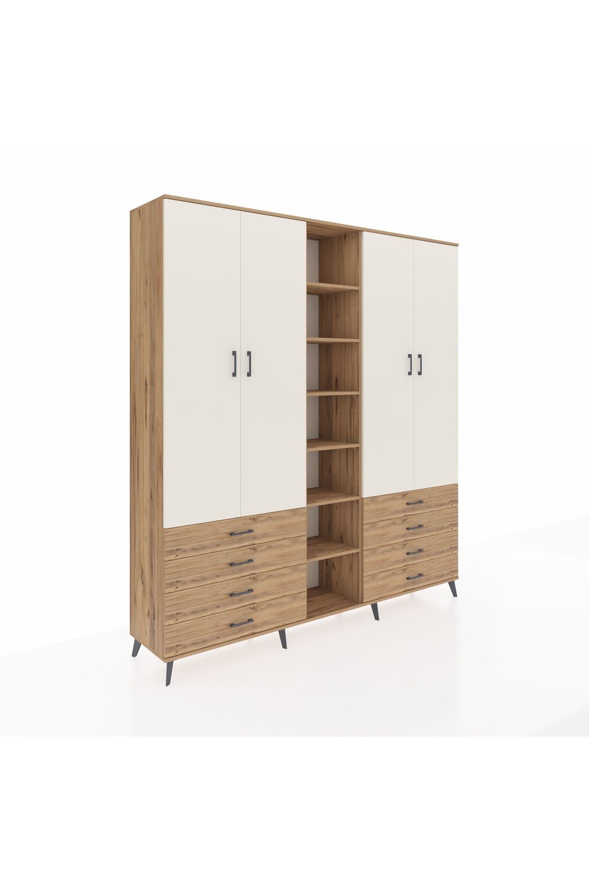 Hyperion Dolap 10 Raflı 8 Çekmeceli 2 Askılı 220x44x243 Çam-Aytaşı/Çam