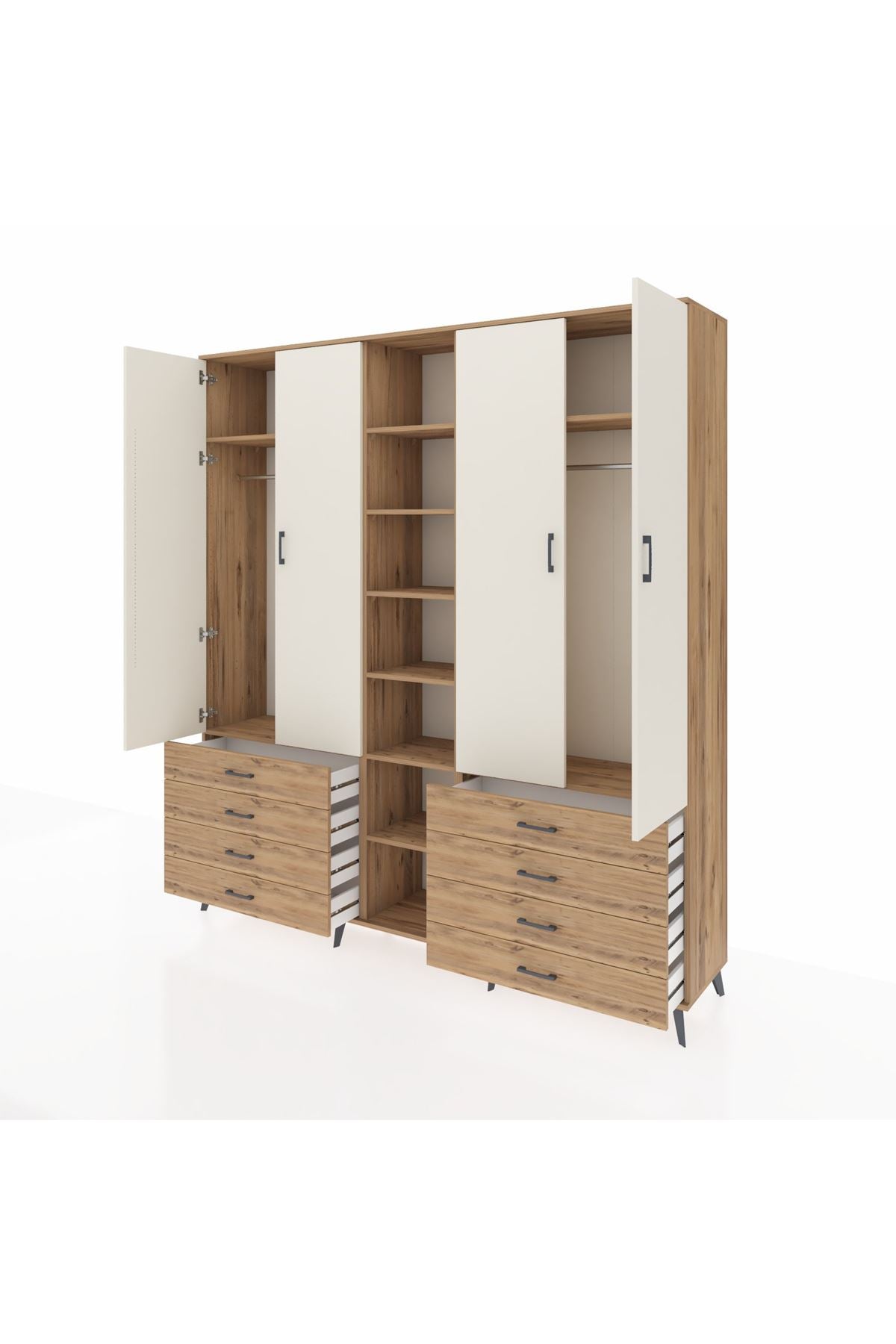 Hyperion Dolap 10 Raflı 8 Çekmeceli 2 Askılı 220x44x243 Çam-Aytaşı/Çam