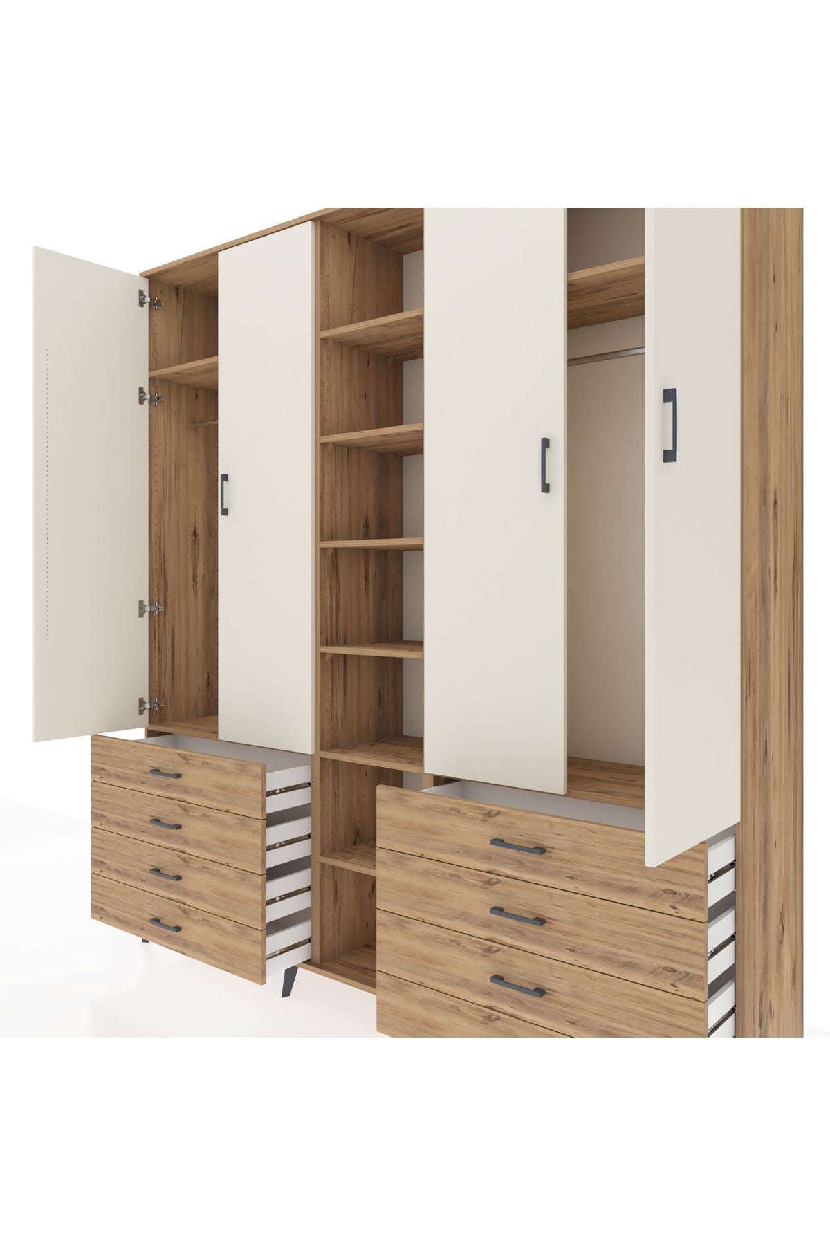 Hyperion Dolap 10 Raflı 8 Çekmeceli 2 Askılı 220x44x243 Çam-Aytaşı/Çam