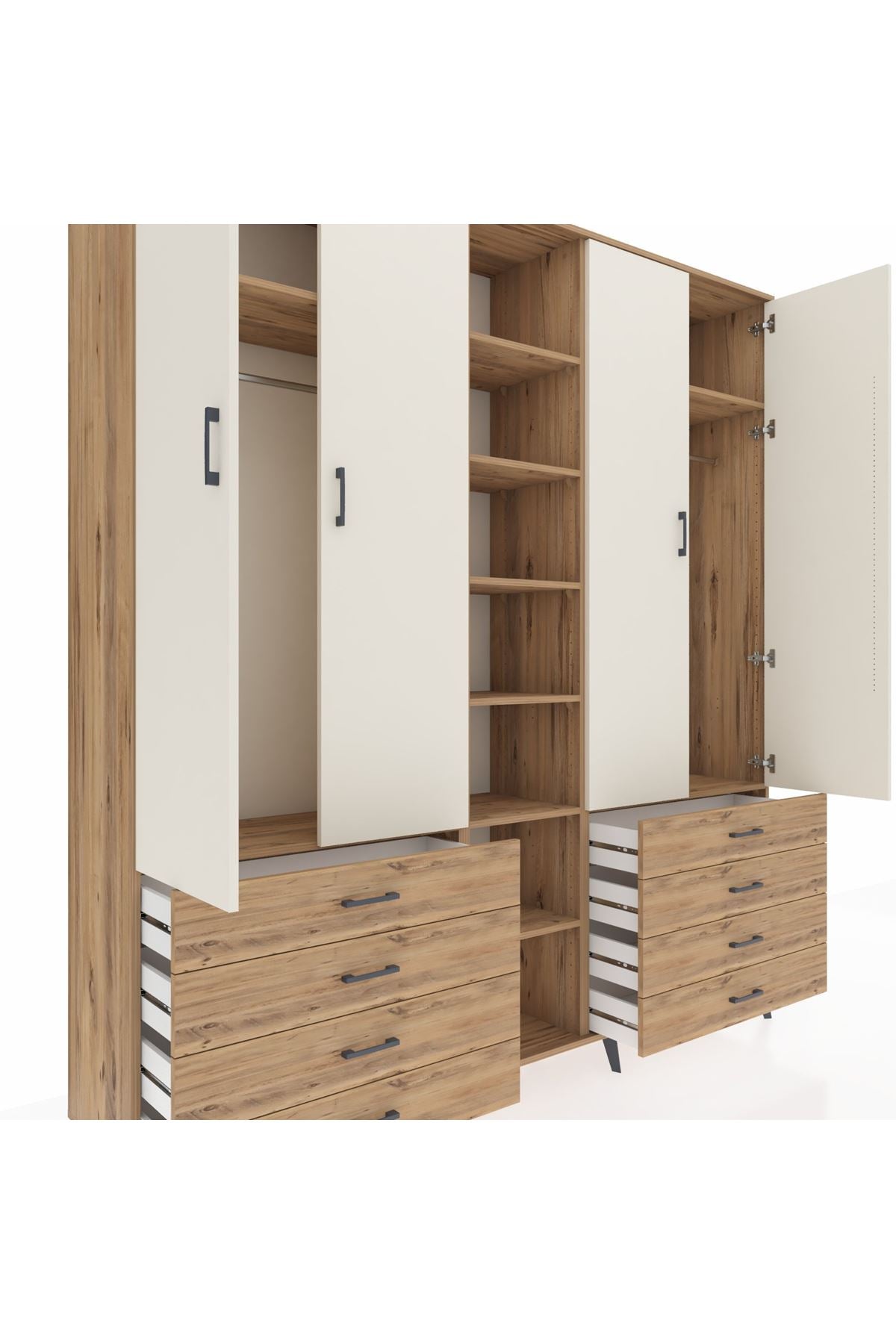 Hyperion Dolap 10 Raflı 8 Çekmeceli 2 Askılı 220x44x243 Çam-Aytaşı/Çam