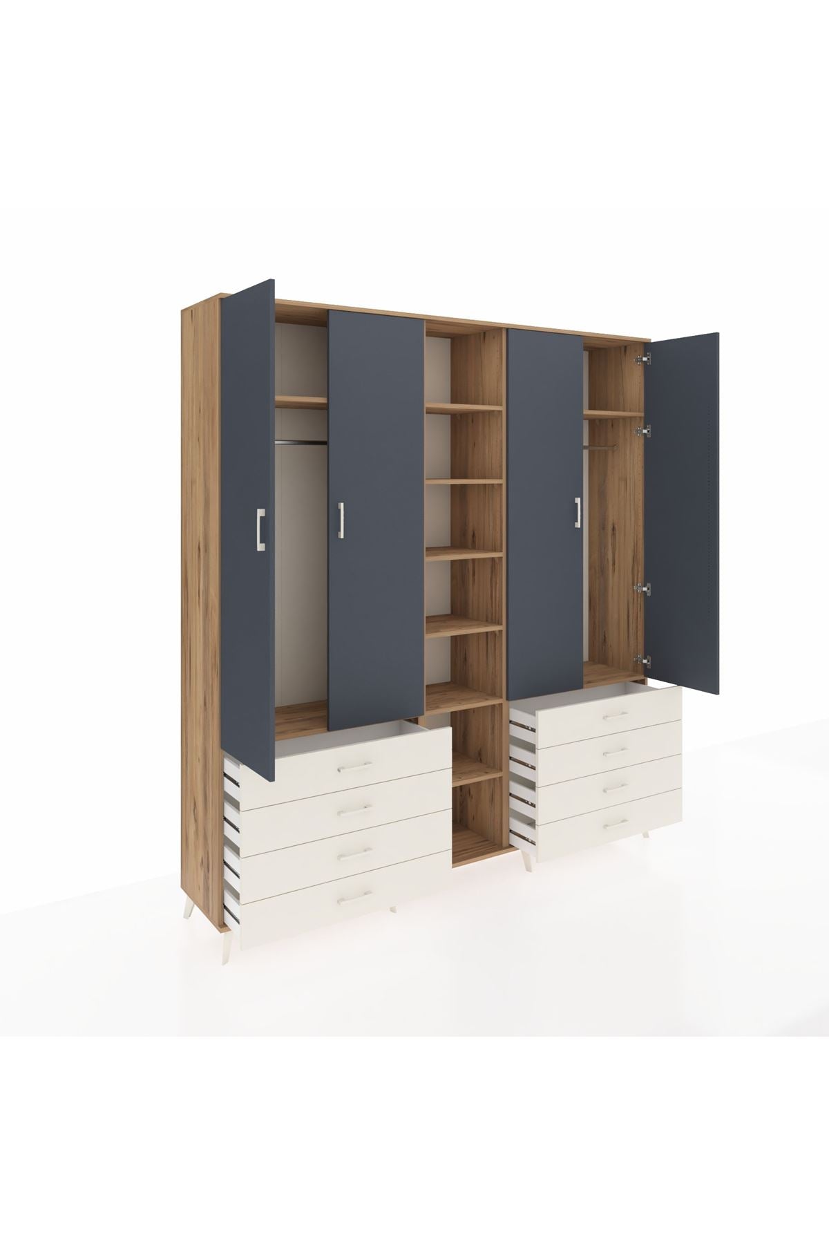 Hyperion Dolap 10 Raflı 8 Çekmeceli 2 Askılı 220x44x243 Çam-Antrasit/Aytaşı