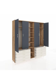 Hyperion Dolap 10 Raflı 8 Çekmeceli 2 Askılı 220x44x243 Çam-Antrasit/Aytaşı