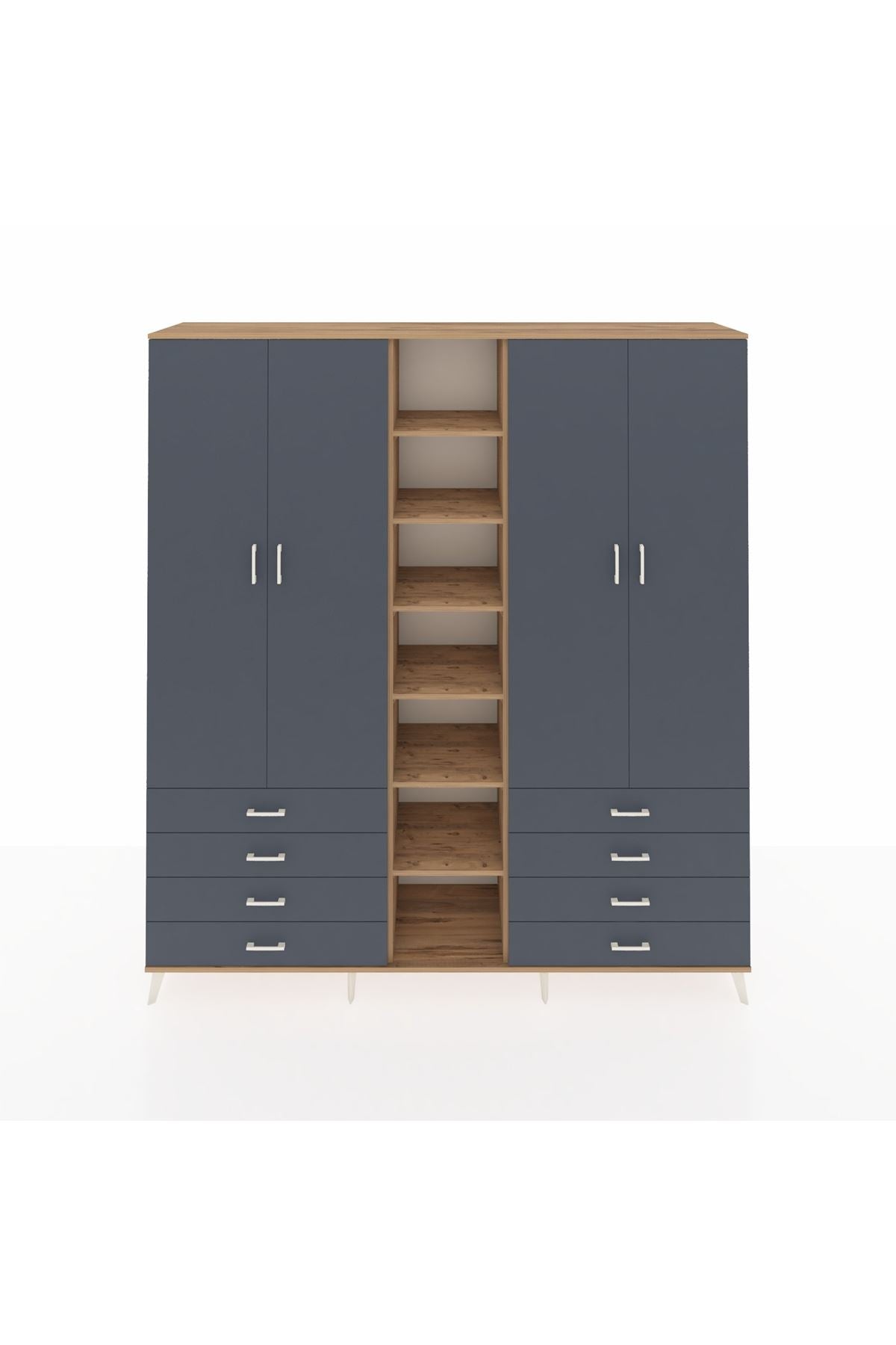 Hyperion Dolap 10 Raflı 8 Çekmeceli 2 Askılı 220x44x243 Çam-Antrasit/Antrasit