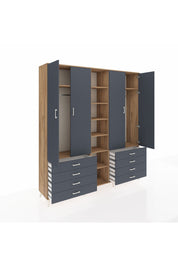 Hyperion Dolap 10 Raflı 8 Çekmeceli 2 Askılı 220x44x243 Çam-Antrasit/Antrasit