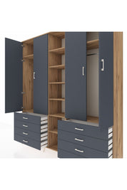 Hyperion Dolap 10 Raflı 8 Çekmeceli 2 Askılı 220x44x243 Çam-Antrasit/Antrasit