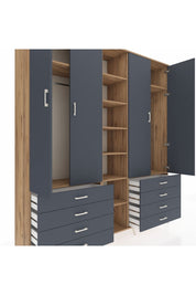 Hyperion Dolap 10 Raflı 8 Çekmeceli 2 Askılı 220x44x243 Çam-Antrasit/Antrasit