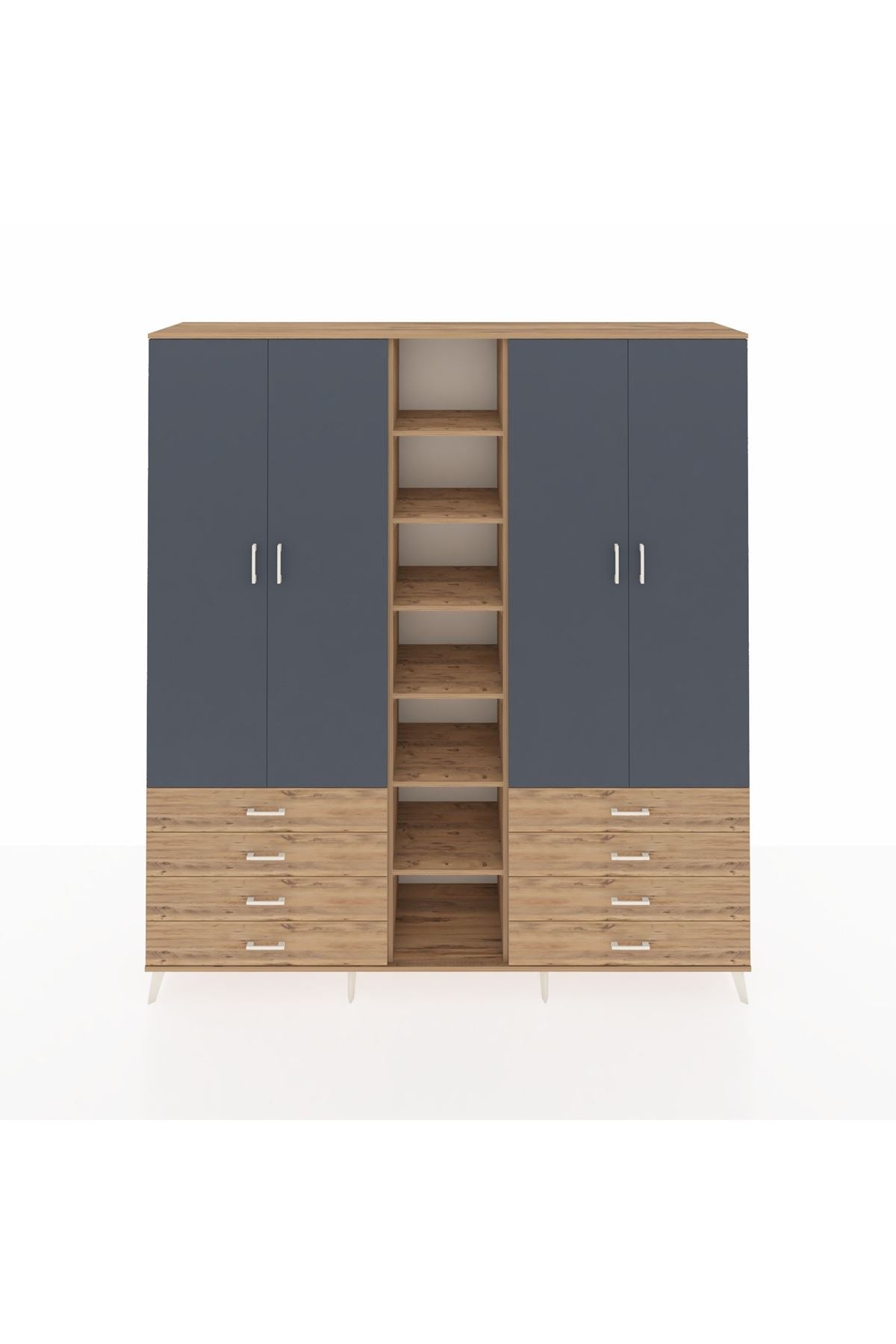 Hyperion Dolap 10 Raflı 8 Çekmeceli 2 Askılı 220x44x243 Çam-Antrasit/Çam