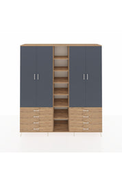 Hyperion Dolap 10 Raflı 8 Çekmeceli 2 Askılı 220x44x243 Çam-Antrasit/Çam