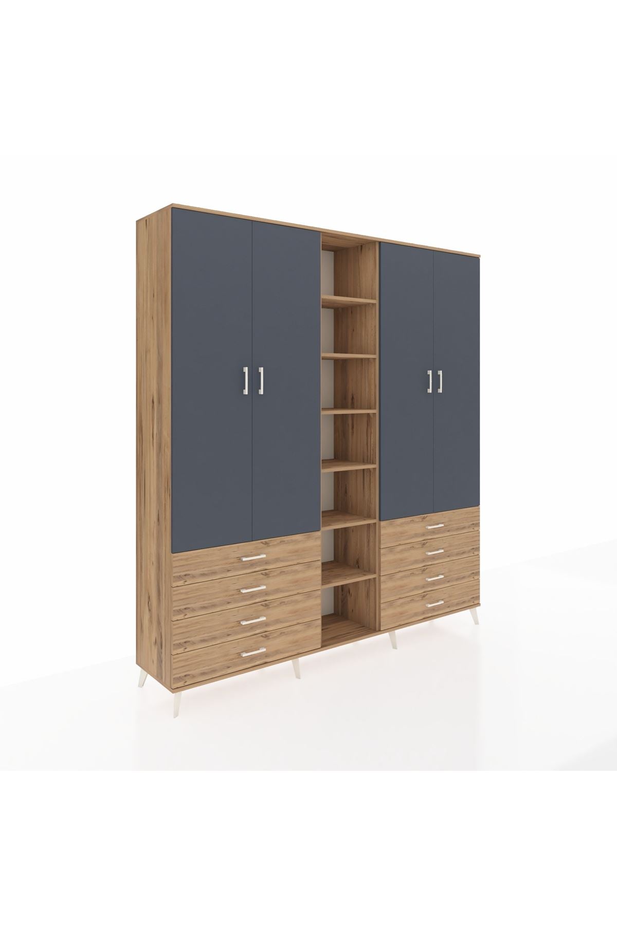 Hyperion Dolap 10 Raflı 8 Çekmeceli 2 Askılı 220x44x243 Çam-Antrasit/Çam