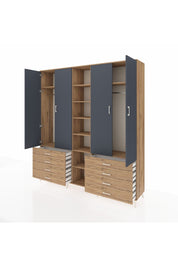 Hyperion Dolap 10 Raflı 8 Çekmeceli 2 Askılı 220x44x243 Çam-Antrasit/Çam