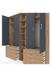 Hyperion Dolap 10 Raflı 8 Çekmeceli 2 Askılı 220x44x243 Çam-Antrasit/Çam