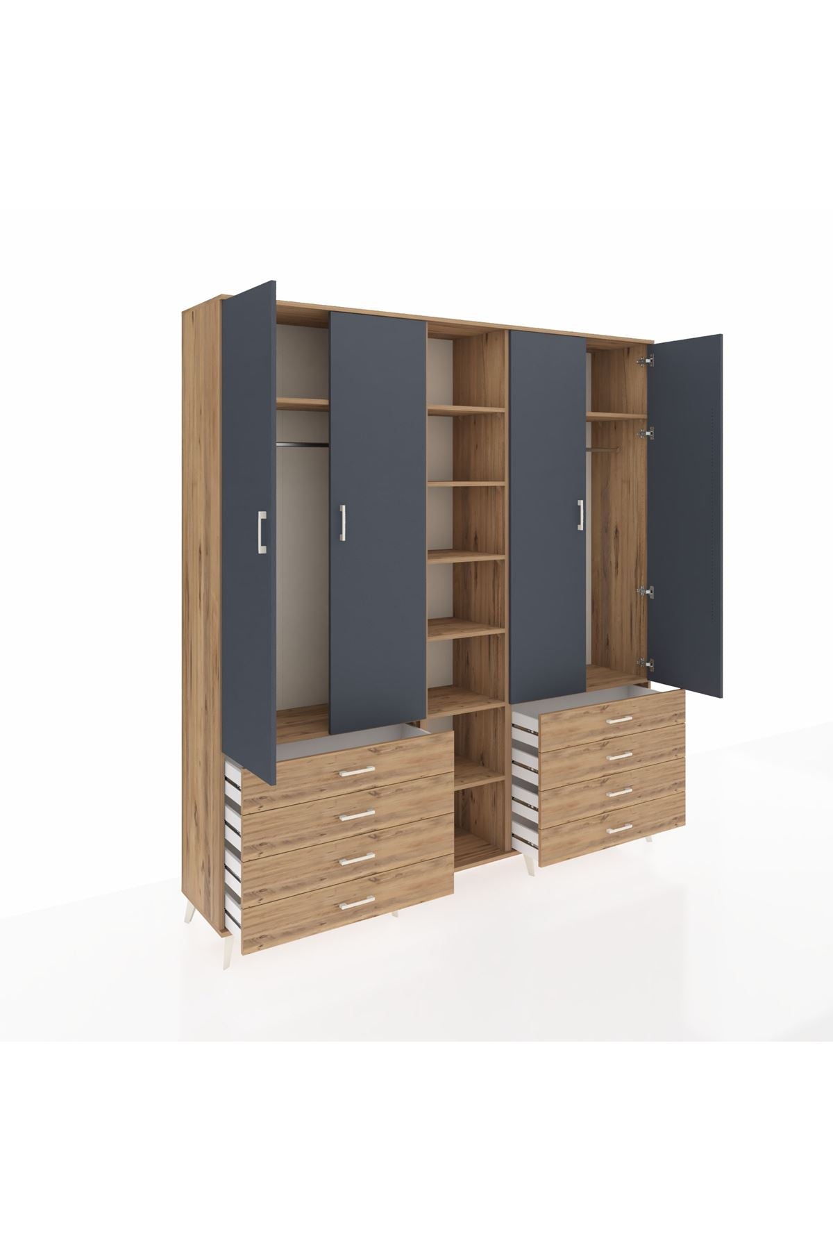 Hyperion Dolap 10 Raflı 8 Çekmeceli 2 Askılı 220x44x243 Çam-Antrasit/Çam