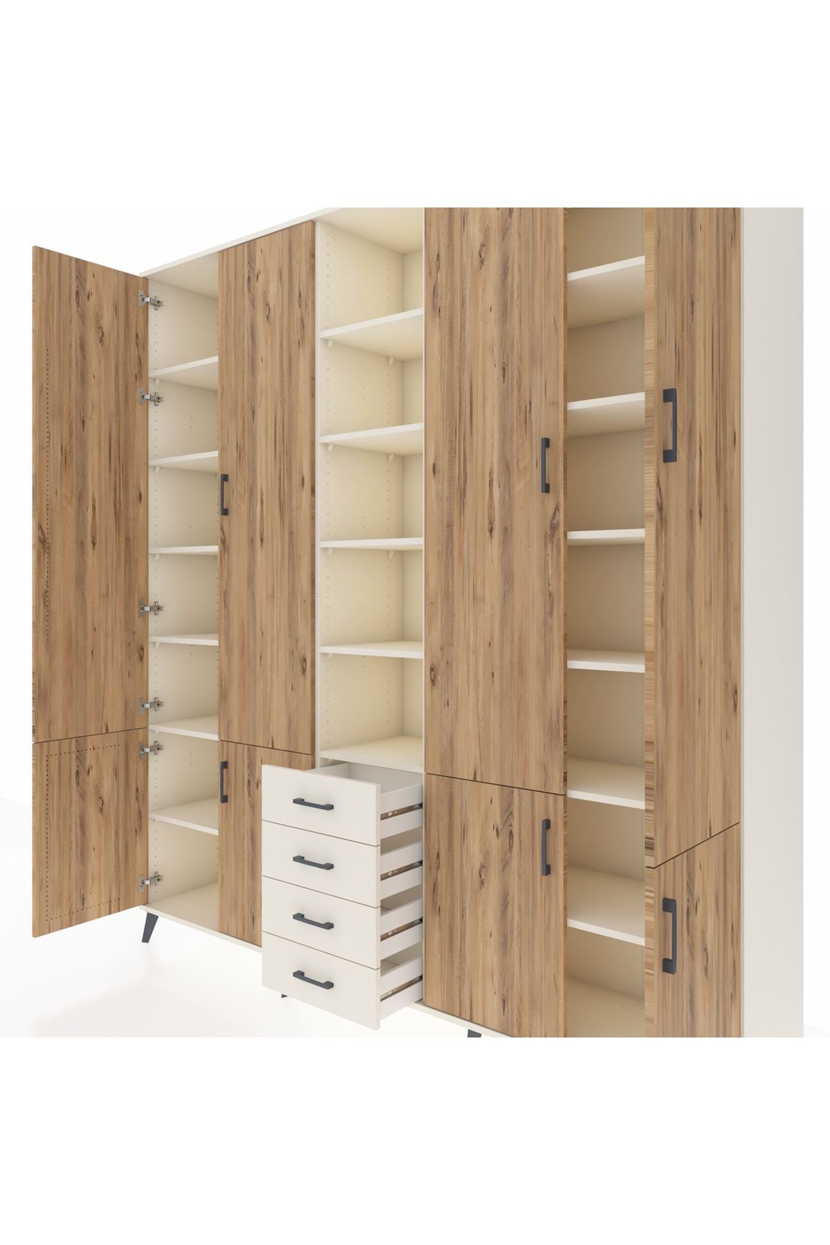 Hyperion Dolap 17 Raflı 4 Çekmeceli 8 Kapaklı 220x44x243 Aytaşı-Çam/Aytaşı