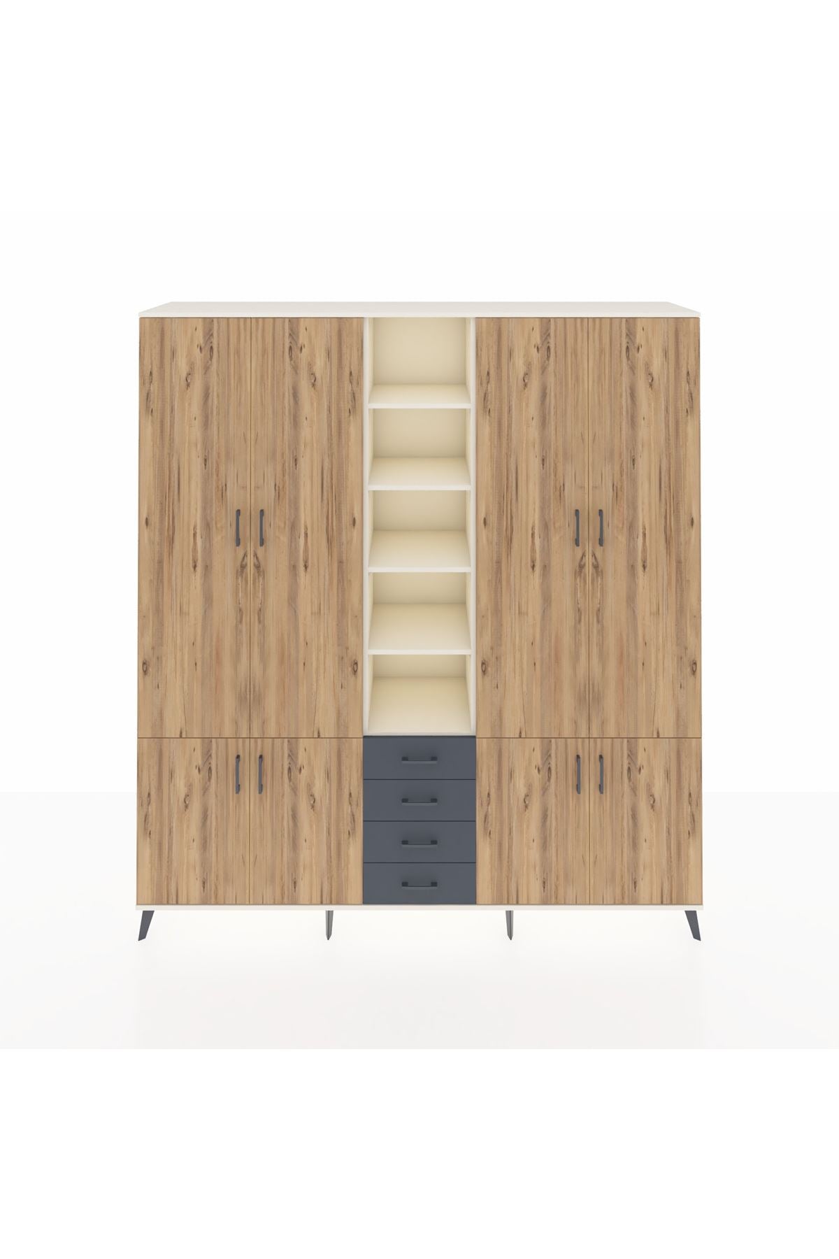 Hyperion Dolap 17 Raflı 4 Çekmeceli 8 Kapaklı 220x44x243 Aytaşı-Çam/Antrasit