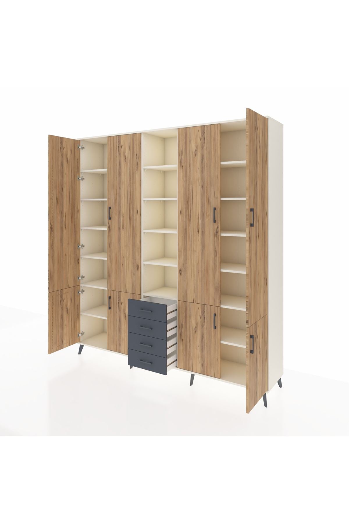 Hyperion Dolap 17 Raflı 4 Çekmeceli 8 Kapaklı 220x44x243 Aytaşı-Çam/Antrasit