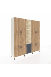 Hyperion Dolap 17 Raflı 4 Çekmeceli 8 Kapaklı 220x44x243 Aytaşı-Çam/Antrasit