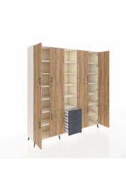 Hyperion Dolap 17 Raflı 4 Çekmeceli 8 Kapaklı 220x44x243 Aytaşı-Çam/Antrasit