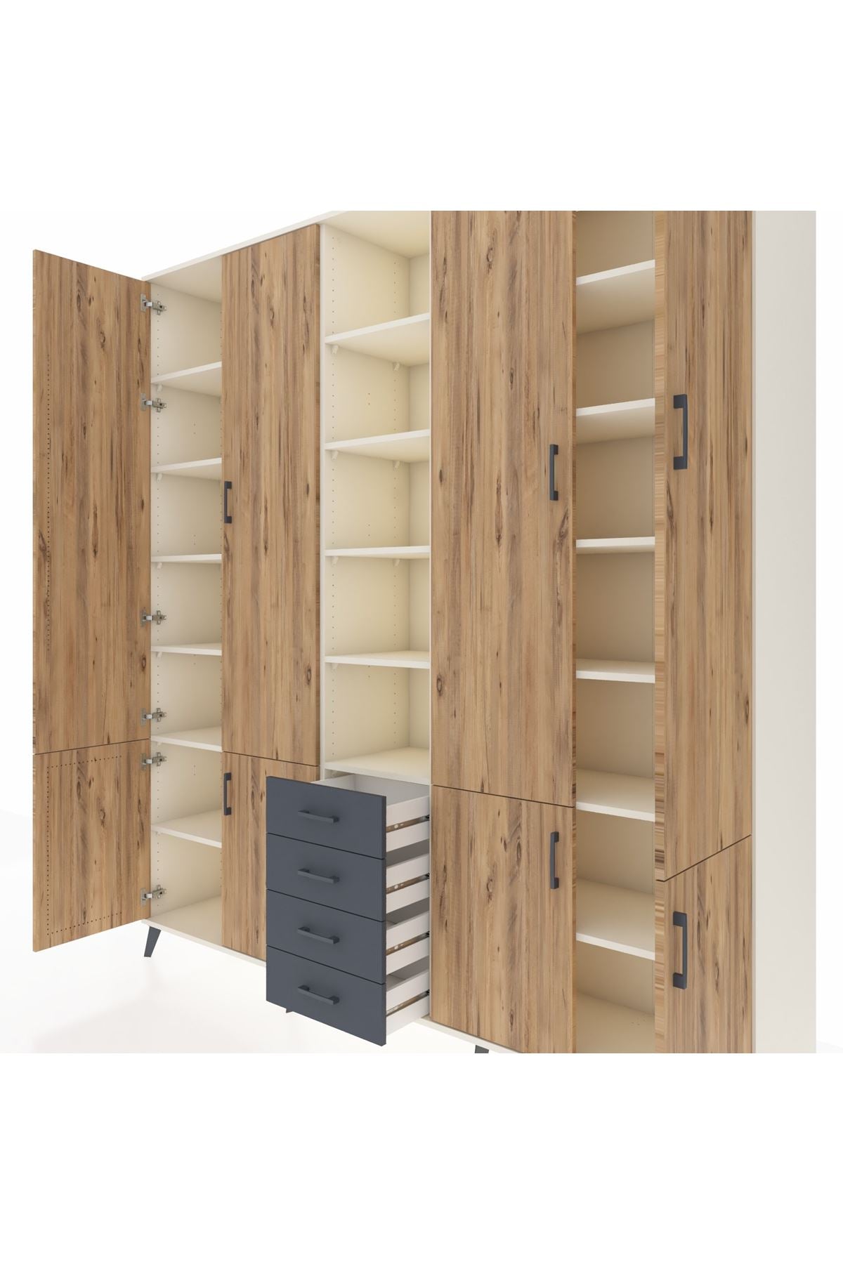 Hyperion Dolap 17 Raflı 4 Çekmeceli 8 Kapaklı 220x44x243 Aytaşı-Çam/Antrasit