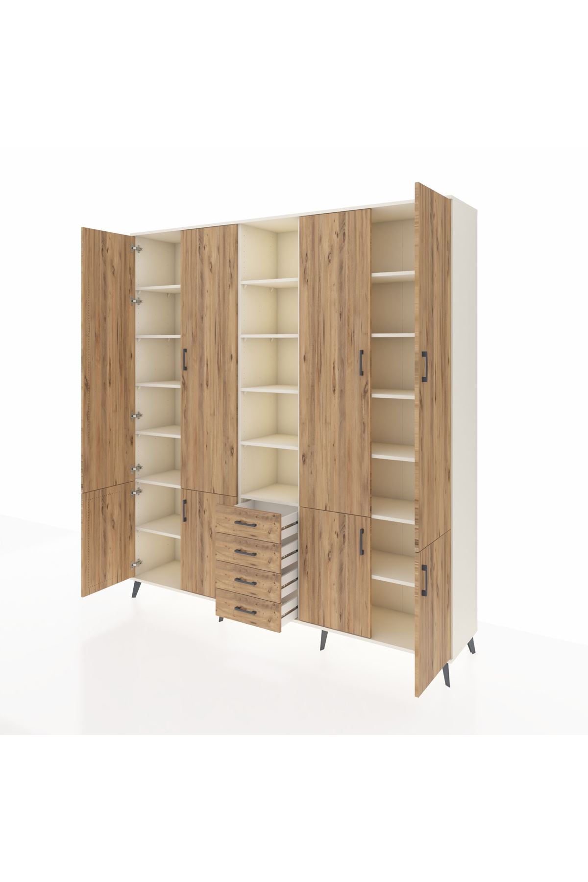 Hyperion Dolap 17 Raflı 4 Çekmeceli 8 Kapaklı 220x44x243 Aytaşı-Çam/Çam