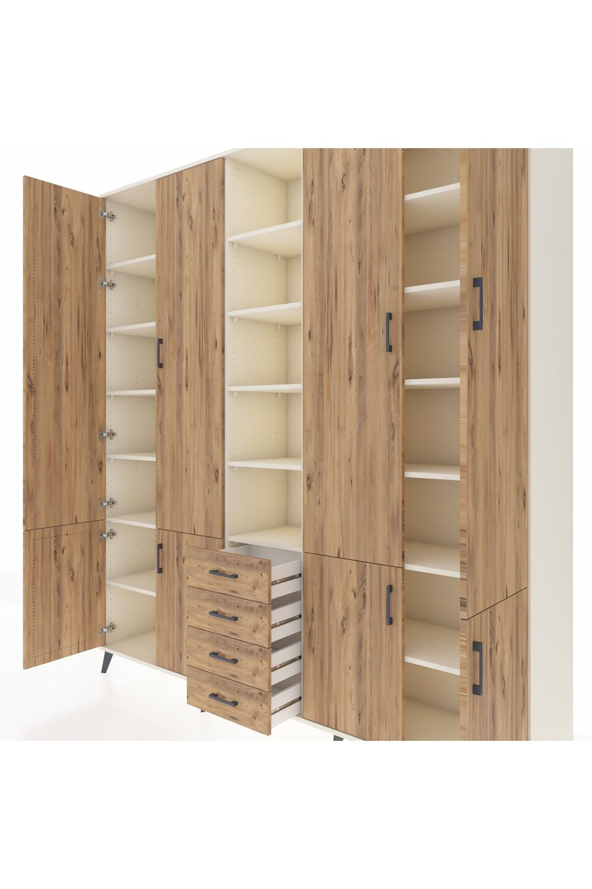 Hyperion Dolap 17 Raflı 4 Çekmeceli 8 Kapaklı 220x44x243 Aytaşı-Çam/Çam