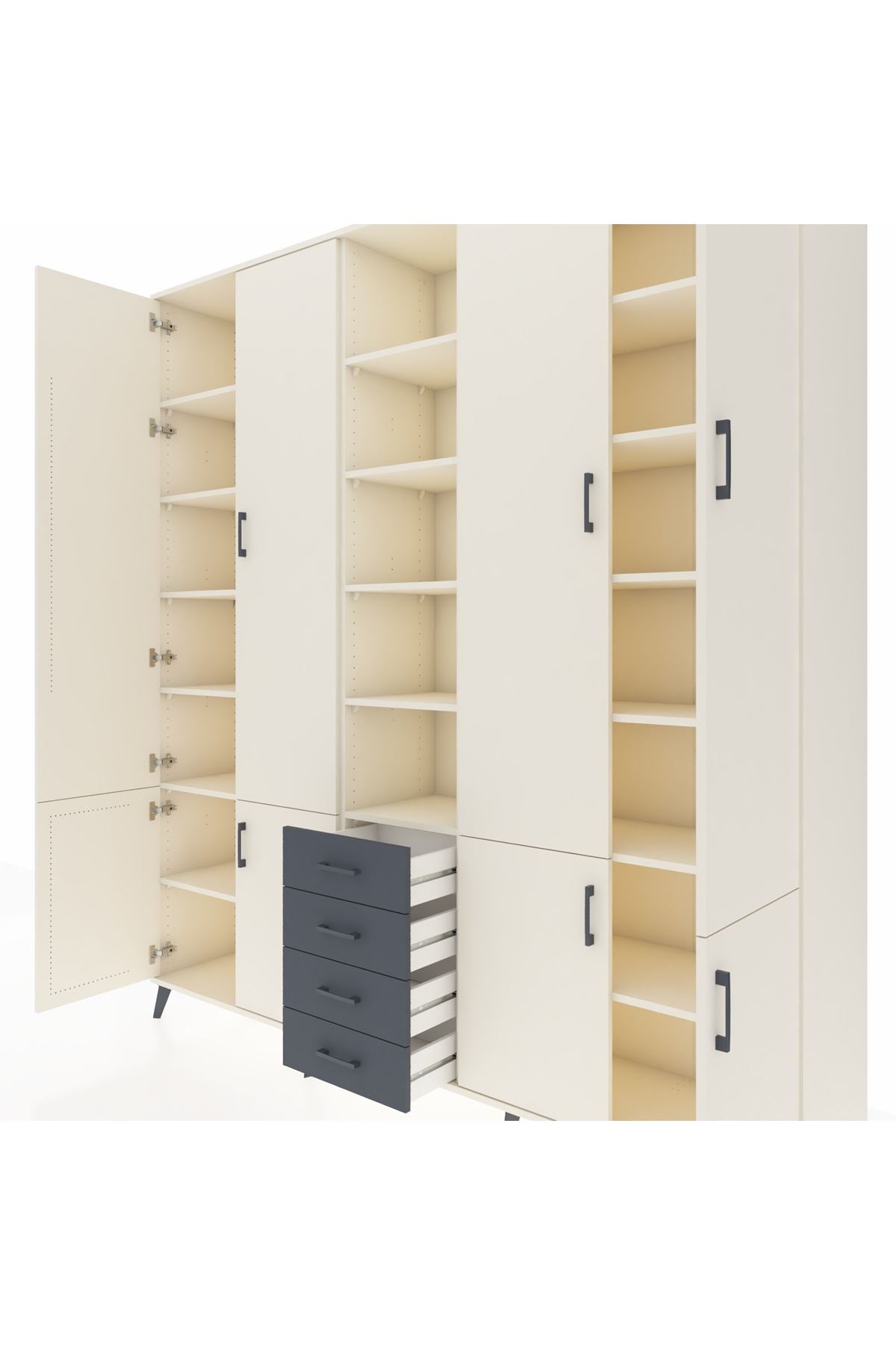 Hyperion Dolap 17 Raflı 4 Çekmeceli 8 Kapaklı 220x44x243 Aytaşı-Aytaşı/Antrasit