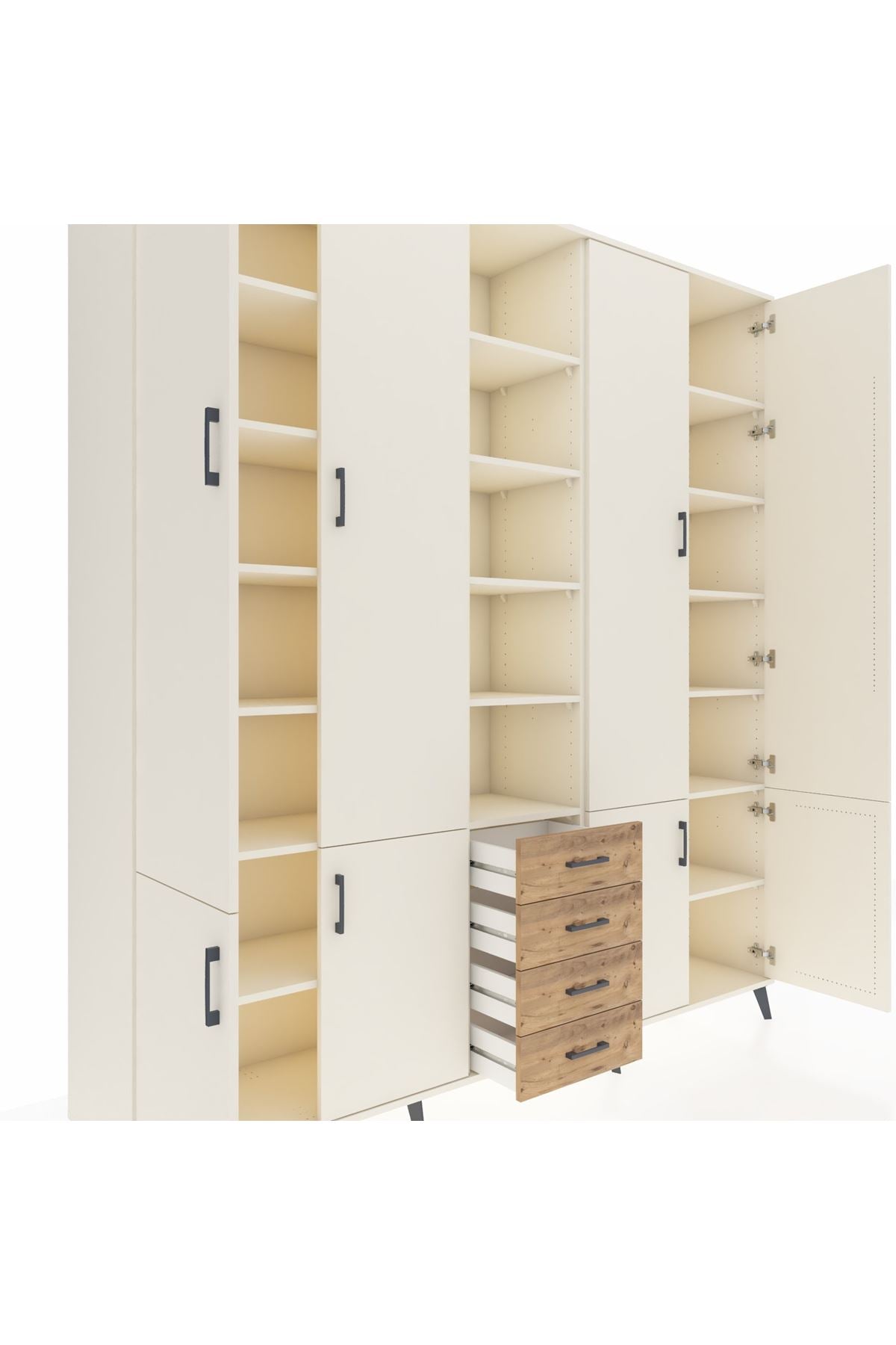 Hyperion Dolap 17 Raflı 4 Çekmeceli 8 Kapaklı 220x44x243 Aytaşı-Aytaşı/Çam