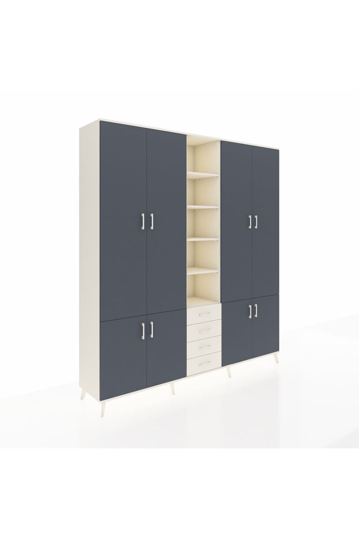 Hyperion Dolap 17 Raflı 4 Çekmeceli 8 Kapaklı 220x44x243 Aytaşı-Antrasit/Aytaşı