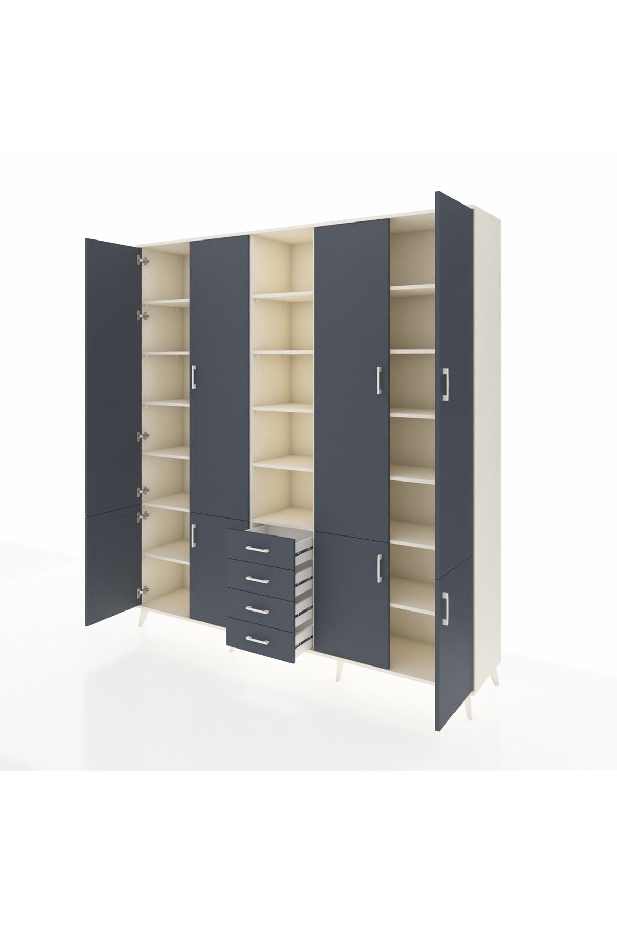 Hyperion Dolap 17 Raflı 4 Çekmeceli 8 Kapaklı 220x44x243 Aytaşı-Antrasit/Antrasit