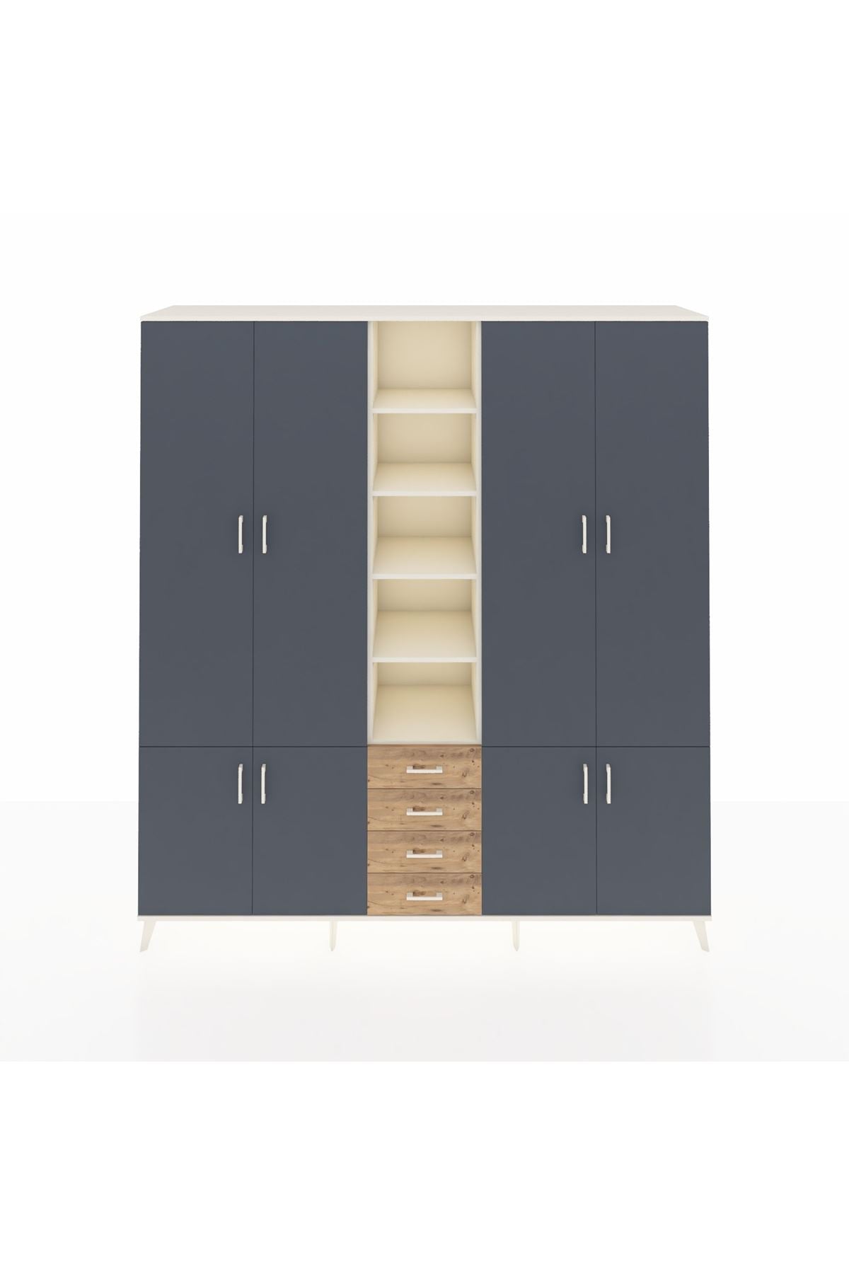 Hyperion Dolap 17 Raflı 4 Çekmeceli 8 Kapaklı 220x44x243 Aytaşı-Antrasit/Çam