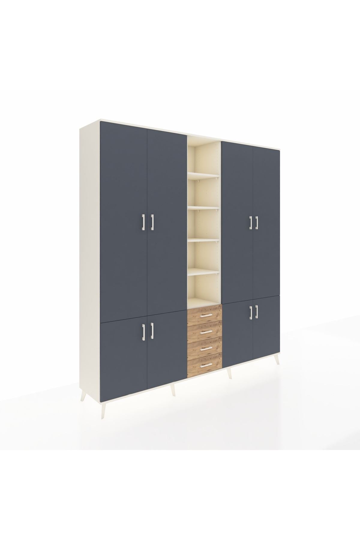 Hyperion Dolap 17 Raflı 4 Çekmeceli 8 Kapaklı 220x44x243 Aytaşı-Antrasit/Çam