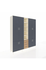 Hyperion Dolap 17 Raflı 4 Çekmeceli 8 Kapaklı 220x44x243 Aytaşı-Antrasit/Çam