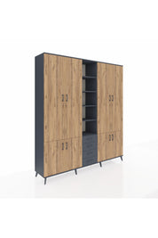 Hyperion Dolap 17 Raflı 4 Çekmeceli 8 Kapaklı 220x44x243 Antrasit-Çam/Antrasit