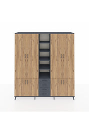 Hyperion Dolap 17 Raflı 4 Çekmeceli 8 Kapaklı 220x44x243 Antrasit-Çam/Antrasit