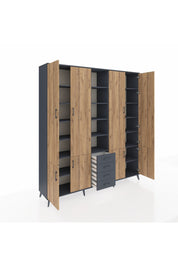 Hyperion Dolap 17 Raflı 4 Çekmeceli 8 Kapaklı 220x44x243 Antrasit-Çam/Antrasit